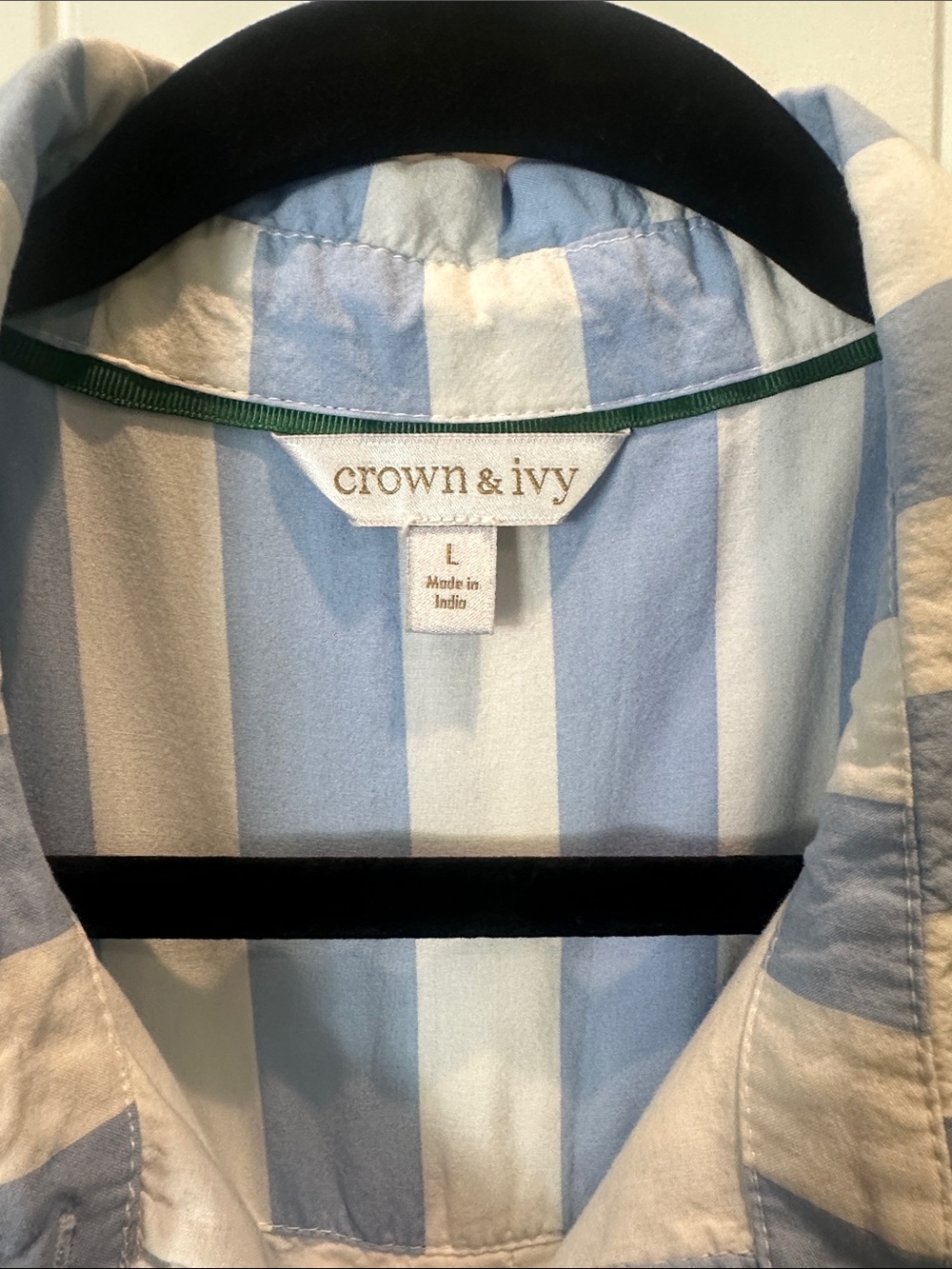 crown & ivy Light Blue and White Striped Midi Shirt Dress with Tie Waist - Picture 3 of 5